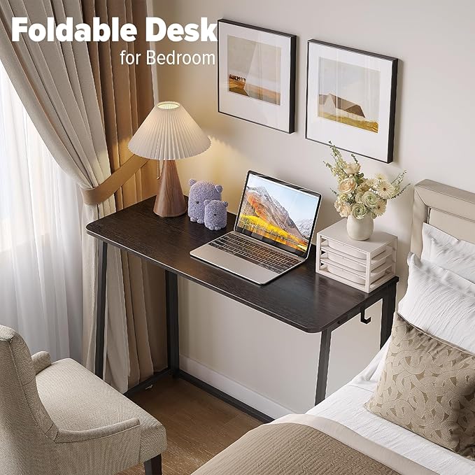 WOHOMO Folding Desk, 39.4" Narrow Writing Foldable Desk, Space-Saving Laptop Table, Easy Assemble Workstation for Home Office, Black