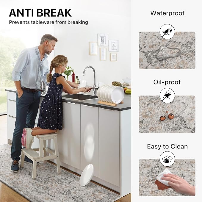 GENIMO Kitchen Mats for Floor 2PCs, Washable Anti Fatigue Mat for Cushioned, 23.6"x71"+20" x 32", Waterproof Kitchen Rugs, Non Slip Comfort Standing Mat Rug for Home, Sink, Laundry, LightTaupeBrown