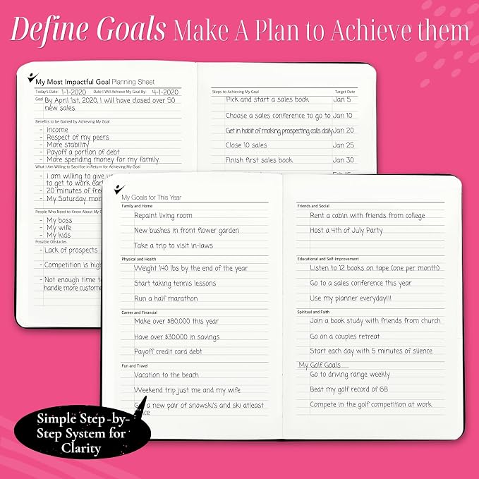 Goal Crazy Undated Daily Planner to Achieve Your Goals - 90 Day Guided Journal & Productivity Organizer with Goal Setting, Habit Tracker, To Do List, Academic & Work Calendar, Leather Hardcover - Rose Gold