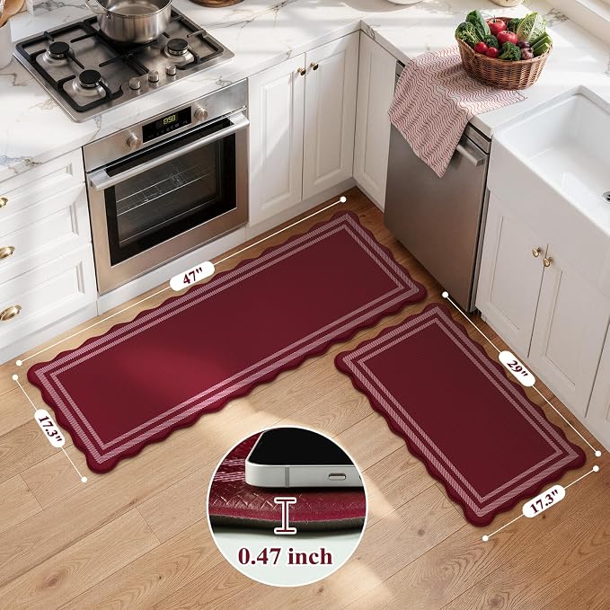 KIMODE Anti Fatigue Kitchen Mats, Christmas Decor Red Kitchen Runner Rugs | Padded Kitchen Mat for Floor,Comfort Standing Desk Mat,Cushioned Kitchen Mats for Floor Laundry Office Bath Sink Dormitory
