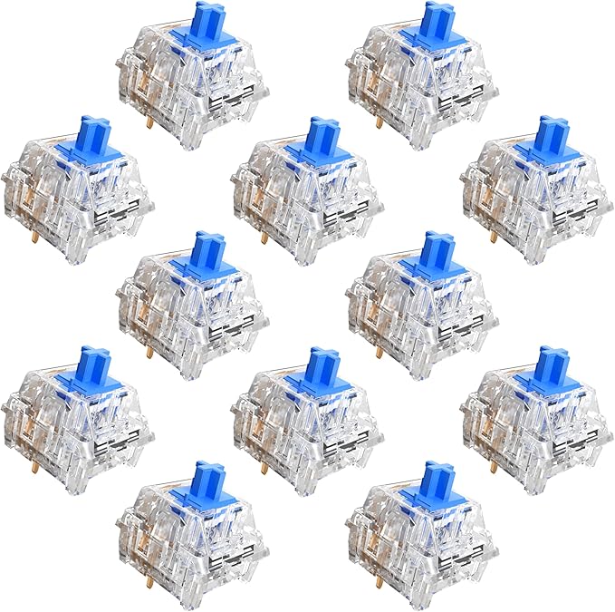 Zhouwang 72PCS Crystal Blue Clicky Mechanical Keyboard Switches,3-Pin Hot-Swappable Pre-Lubricated Switch with 2 Kailh Switches,Crisp Click Sound,for Gaming Keyboards & 3D Print Accessories