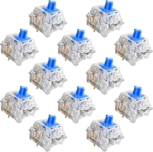 Zhouwang 72PCS Crystal Blue Clicky Mechanical Keyboard Switches,3-Pin Hot-Swappable Pre-Lubricated Switch with 2 Kailh Switches,Crisp Click Sound,for Gaming Keyboards & 3D Print Accessories
