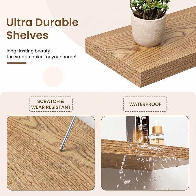 Marsmiles 55in Floating Shelves for Wall, 72" W x 9.25" D x 1.5" H, Long Wall Mounted Engineered Wood Shelves with Invisible Brackets for Living Room, Bedroom, Bathroom, Kitchen, Cedar, 2Pcs