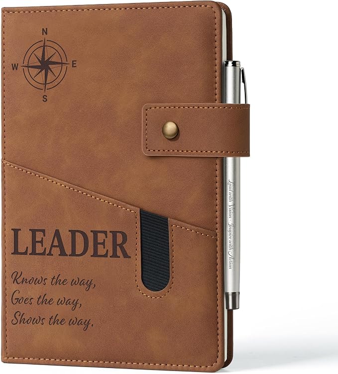 Boss Appreciation Gifts for Men Women - A5 Gratitude Leader Leather Journal Notebook with Engraved Pen & Front Phone Pocket, Thank You Boss's Day Farewell Going Away Gift for Manager Mentor Supervisor