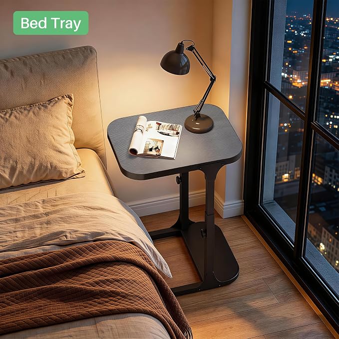 Kitstorack Height Adjustable End Table 2 Pack, Small Side Table for Couch, Sofa Table with Metal Frame for Living Room, Bedroom, Bedside C Shaped Table,Gray