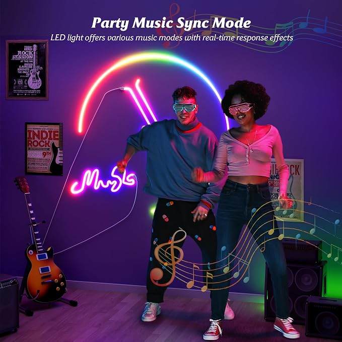Smart LED Neon Rope Lights, WiFi Gradient RGB+IC Rope Lights Indoor with Remote, Waterproof Flexible DIY LED Strip Lights for Bedroom, Cuttable, Music Sync, Compatible with Alexa, 16.4ft