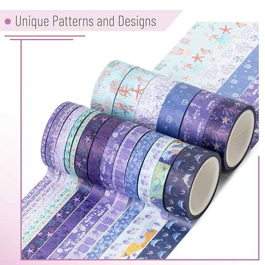Mr. Pen- Washi Tape Set, 21 Rolls, Assorted Sizes, 5 Yards/Roll | Washi Tape for Scrapbook, Arts, Crafts, Journals and Planners, Tide & Bloom Design