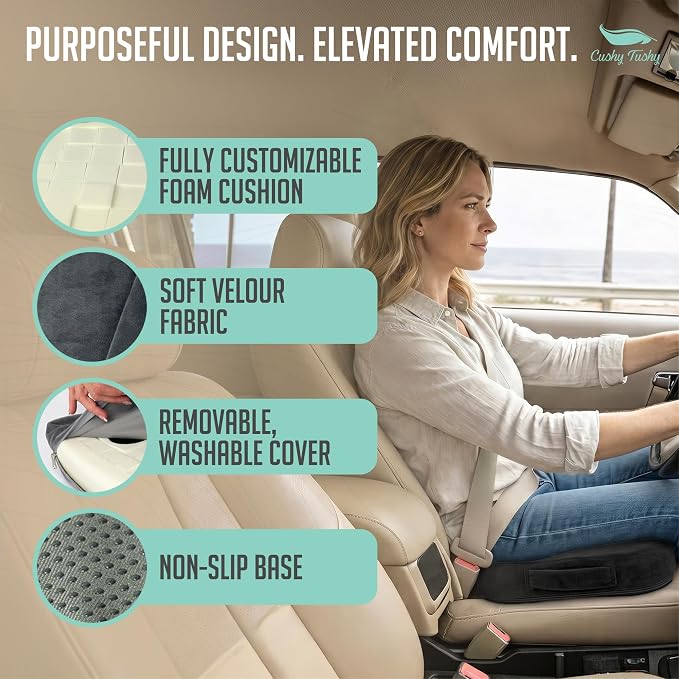 Cushy Tushy Premium Customizeable Seat Cushion, Gray | Moveable Holes, Customizable High Quality Foam, Relief for Lower Back, Sciatic, & Tailbone Pain