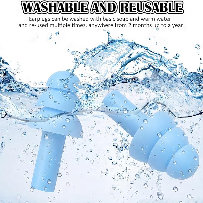 24 Pair Light Blue Ear Plugs Bulk NRR 29dB Reusable Silicone With Plastic Cases - Soft Foam for Sleeping, Noise Cancelling, Concerts, Shooting, Swimming, Noise Reduction