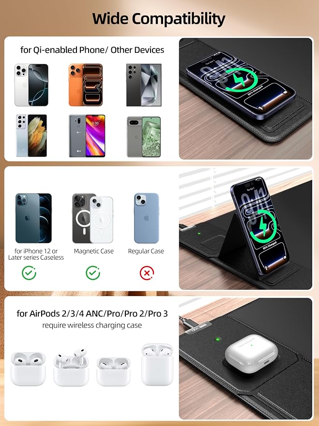 Mouse Pad with Magnetic Wireless Charging & Adjustable Phone Stand, 31.5"x15.8" Extended Desk Mat, Waterproof Ultra-Smooth Keyboard Pad, Non-Slip Base, with 20W PD Adapter, Black