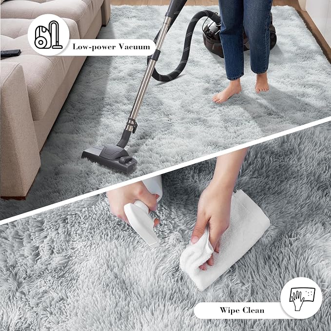 Fluffy Rug Shag Area Rug, Mottling Grey 4x6 Area Rugs for Bedroom, Small Bedside Rug, Soft Fluffy Shag Entryway Throw Rugs for Living Room Bedroom Room Home Decor