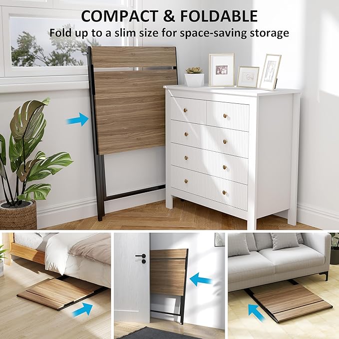 HOMCOM Small Folding Desk, 27.6 Inch Foldable Computer Desk with Monitor Shelf, Space Saving Portable Writing Table for Small Spaces, Home Office, Study, Easy Assembly, Walnut
