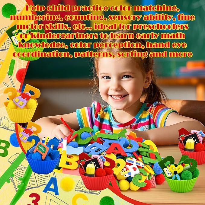 246 Pcs Back to School Sensory Bin Items Stationery Counting Sorting Sensory Bin Filler Fine Motor Apple Pencil Crayon Numbers and Letters Counts for Easter Spring Summer Sorting Counting Decor
