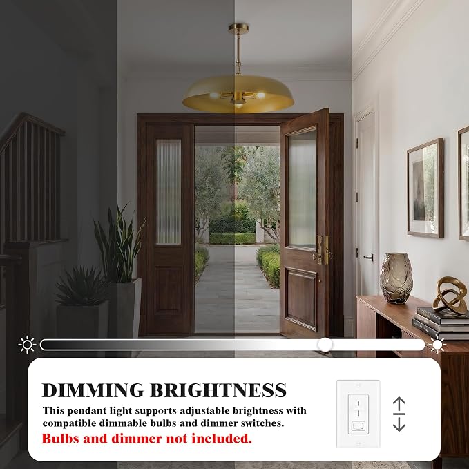 Large Pendant Lights Kitchen Island 20.4in, Gold Dining Room Fixture | 3-light hanging dome chandelier, modern all-metal frame, adjustable 18-54in downrod, E12 40W base, for over table bar cafe