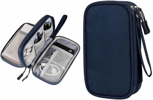 Portable Waterproof Double Layers All-in-One Storage Bag, Travel Cord Organizer，Electronics Accessories Organizer Pouch Bag for Accessories,Charger, USB Cable, Gadget (navy blue)