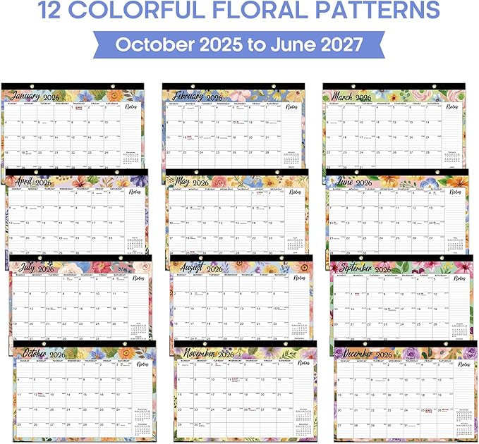Desk Calendar 2026-2027, 21-Month Calendar Runs Unitl June 2027, Large 17" x 12" Monthly Desktop & Wall Calendar for Home & Office - Botanic Whimsy