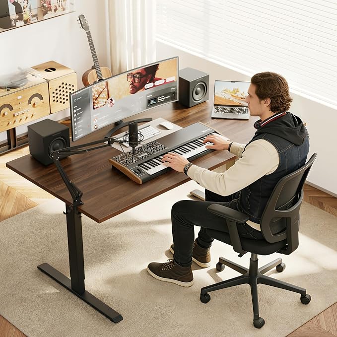 Agilestic Electric Standing Desk, 63 x 28 Inches Height Adjustable Desk, Sit Stand up for Work Office Home, Ergonomic Rising Computer Table with Memory Preset, Dark Walnut
