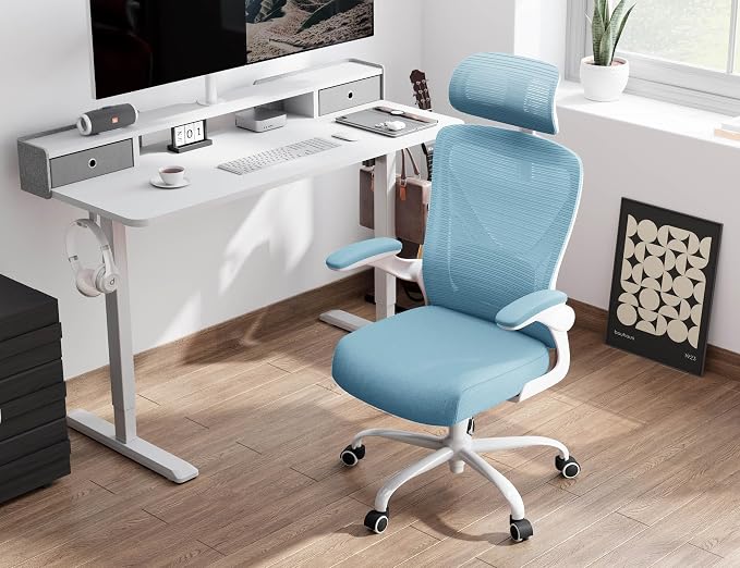 Ergonomic Office Chair: Mesh Desk Chair Comfy with Headrest& Lumbar Support | Ergalithic Big and Tall Office Chairs with Wheels & Flip-Up Arms-Computer Gaming Chairs for Adults Home Office Chairs(Blue)
