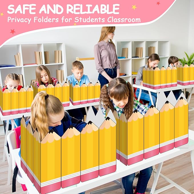 Honoson 24 Pcs Bulk Inspirational Privacy Folders for Students Cardboard Test Privacy Boards Motivational Words Desk Dividers Shield for Classroom School Study Supplies (Pencil)
