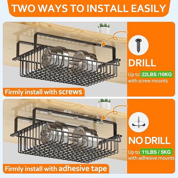 ENONCI Under Desk Drawer Slide Out No Drill Metal Storage Cabinet | Shelf Storage Basket Cabinet, Under Table Drawer Organizer for Office, Home, Workspace, Cabinet