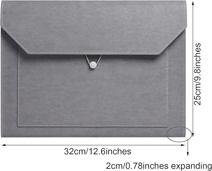 PU Leather A4 File Folder Document Holder 2 Pockets Portfolio Envelope Folder Case with Elastic String 3/4 Inch Expansion (Gray)