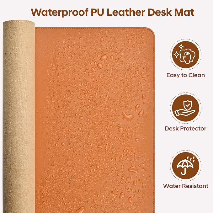 Leather Desk Pad Protector, Office Desk Mat, Large Mouse Pad, Non-Slip PU Leather Desk Blotter, Waterproof Computer Desk Writing Pad for Office and Home (Brown, 36" x 17")