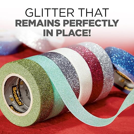 Scotch Glitter Washi Tape, 10 Rolls, Great for Holiday DIY and Wrapping, School Supplies, Craft Supplies, and Teacher Appreciation Gifts
