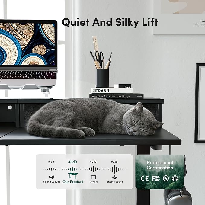 CubiCubi L Shaped Standing Desk with Drawers 63 x 48 Inch Adjustable Height, Electric Corner Desk with Storage, Sit Stand Home Office Desk with Splice Board, Black