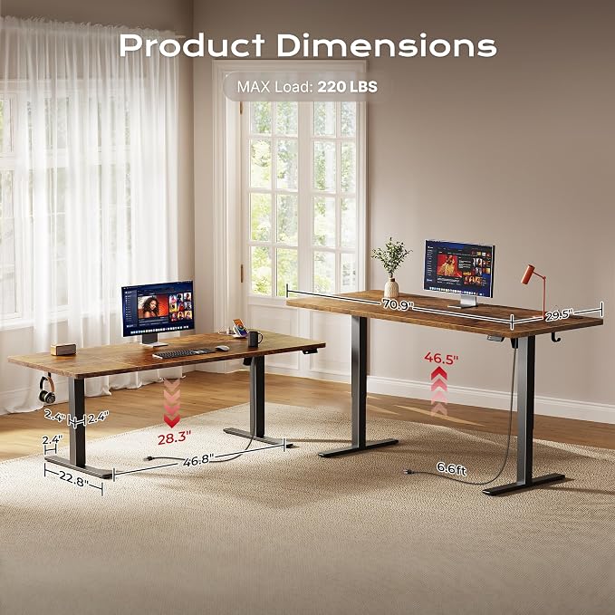 Huuger 71 X 30 Inch Electric Standing Desk with Power Outlets and USB-C Port, Height Adjustable Desk, Sit Stand Desk for Home Office, Computer Desk with 4 Presets, Stable Steel Frame, Rustic Brown
