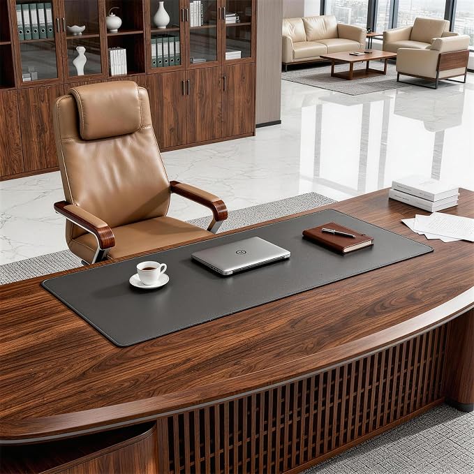 POCHAR Vegan Leather Desk Mat 31" x 16" - Desk Pad Protector for Desktop | Non-Slip PU Leather Dual-Sided Office Desk Blotter for Laptop Mouse Keyboard - Waterproof Writing Signing Pad, Gray