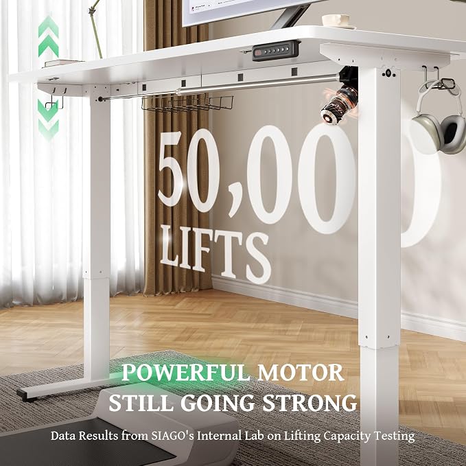 White 47x24 in Electric Standing Desk, 0.8 Inch Thick Tabletop | Holds 200lbs, Sit Stand, 3 Memory Height Adjustment, Extra Deep Table Top, White Frame