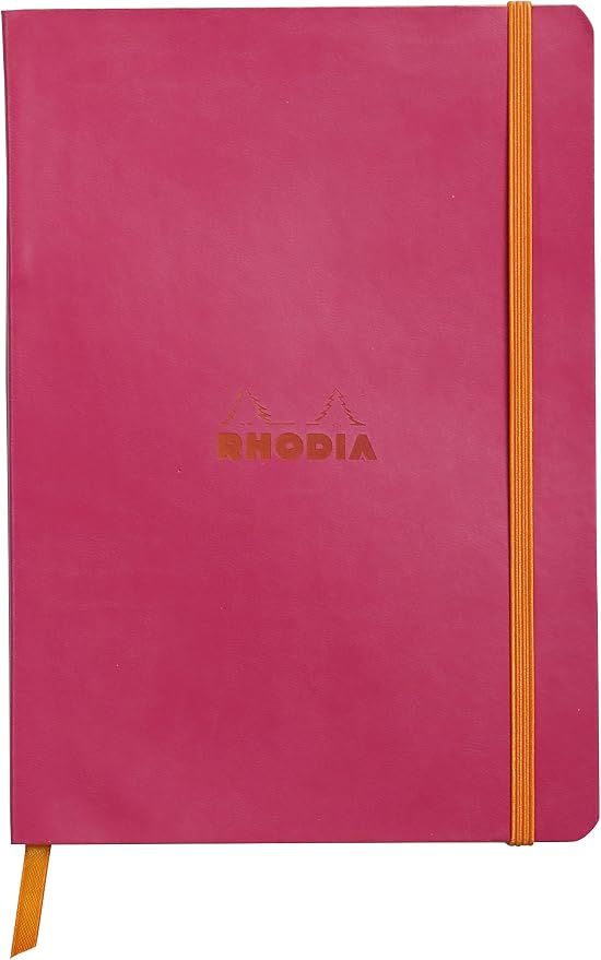 RHODIA 117412C - Raspberry Soft Notebook - A5 - Lined - 160 pages - Ivory Clairefontaine Paper 90 g/m - Bookmark, Elastic Closure - Faux Leather Cover - Rhodiarama Collection