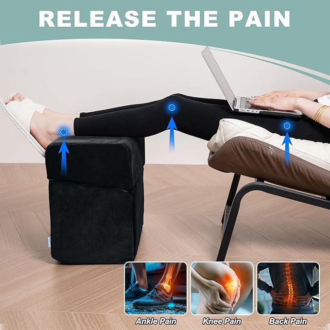 3 Adjustable Heights Foot Rest for Under Desk at Work - Ergonomic High Density Foam Footrest with Washable Cover, Foot Stools for Office, Home, Gaming (Black)