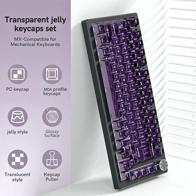 dagaladoo Clear keycaps,Transparent Keyboard keycaps,Jelly Key caps Set,Shine Through keycap，MDA Profile Keyboard caps for Mx Switches Mechanical Keyboard(Dark Purple)