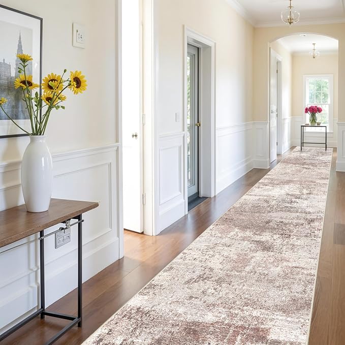 RUUGME Hallway Runner Rug 3x16： Runner Rug Stain Resistant for Living Room Non Slip Indoor Entryway Bedroom Kitchen Distressed Floor Decor Mat Machine Washable 3x16Brick/Brown/Beige