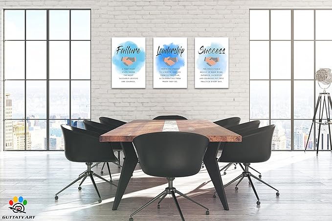 Inspirational Wall Art, Office Pictures for Wall Decor, Motivational Quotes Canvas Wall Art for Men, Failure - Leadership - Success Entrepreneur Quotes Framed Artwork for Workplace Decor 20”x30”x3Pcs