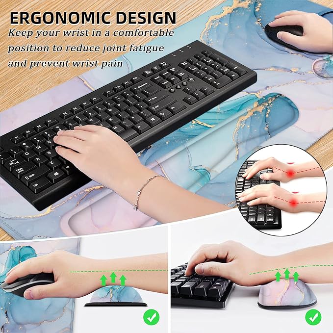 Lateefah Desk Mat, Extended Mouse Pad with Wrist Rest, 4-in-1 Large Mouse Pads for Desk, Keyboard Pad and Keyboard Wrist Rest Gaming Keyboard Mat for Office, Home