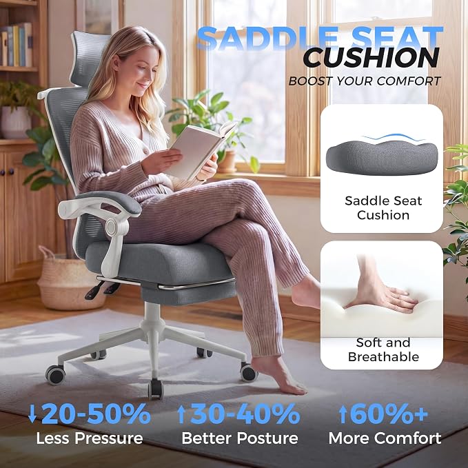 Ergonomic Office Chair with Footrest - Adjustable Lumbar Support & Headrest, 90-160° Reclining Mesh Back Computer Chair - Home Office/Gaming, 350lbs Capacity
