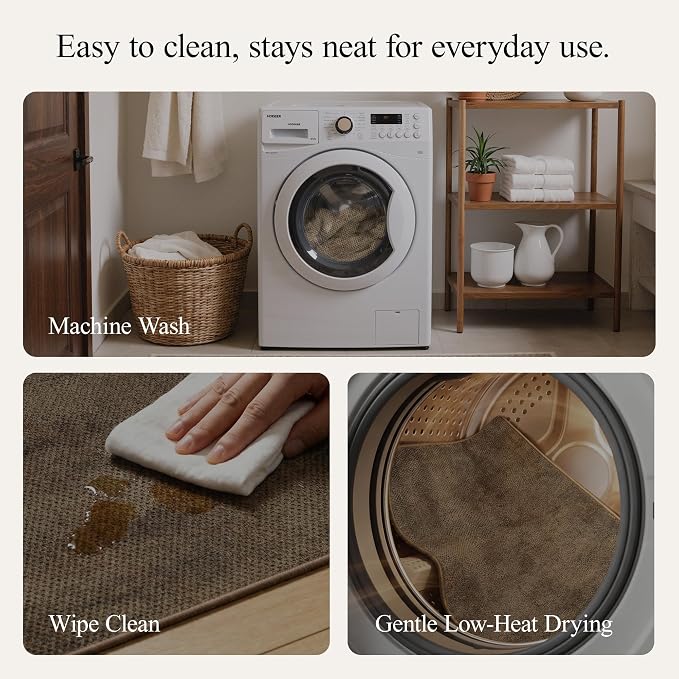 GENIMO Kitchen Mats for Floor 2PCS, Washable Absorbent Runner Rugs for Kitchen, 17.3"x47"+17.3"x30", Cushioned Non Slip Kitchen Rugs for Kitchen Floor,Standing Mat Rug for Home, Sink, Laundry, Jute