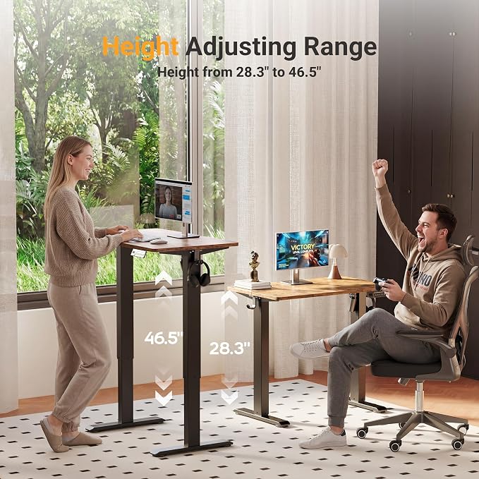 YDN Electric Standing Desk, 35x20 Inch, Rustic Brown | 3 Memory Presets, Cable Management, Adjustable Height, Sit Stand, Space-Saving, Computer Workstation, Home Office