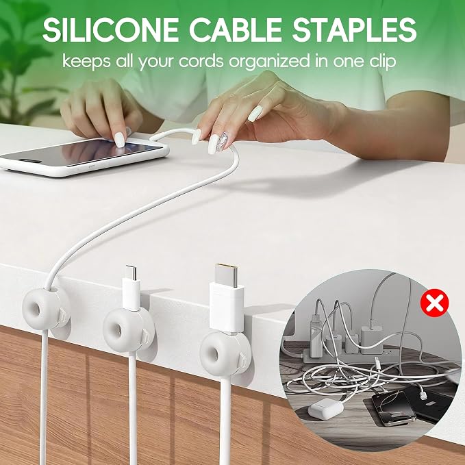8-Pack Magnetic Cable Management Clips for home office desk, Cord organizer | reusable, strong adhesive, silicone wire staples keeper, stick-on wire holder clamps, work on wall, nightstand, car dashboard