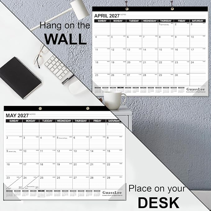 GuassLee Large Desk Calendar 2026-2027,19 Months from Jun. 2026 to Dec. 2027, 22 x 17 Inches Desktop Wall Calendar Hanging Planner with Julian Date, Notes, Reinforced Corners for School Home Office