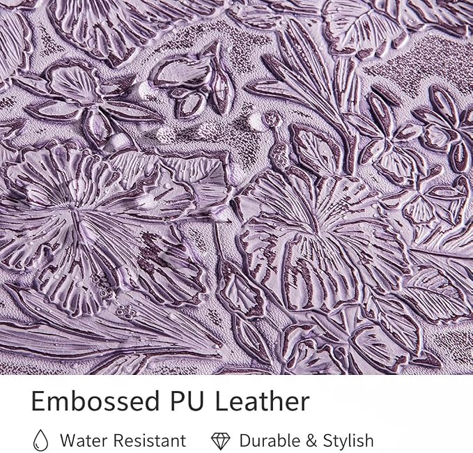 Kinmac Embossed PU Leather 360° Heavy Duty Protective Laptop Sleeve with Poacket (Purple Flower, 14 inch-14.6 inch)