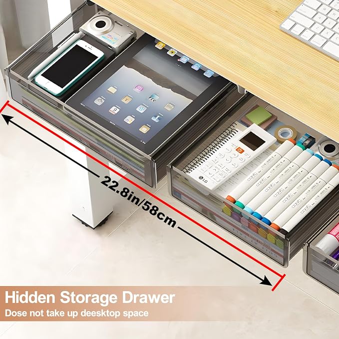 SVNNELP Under Desk Table Drawer Storage Organizer,2 Pack Large & Medium Slide Out Desk Drawers - Hidden Desktop Organizer,Attachable Pencil Storage Tray Under Table(ML)
