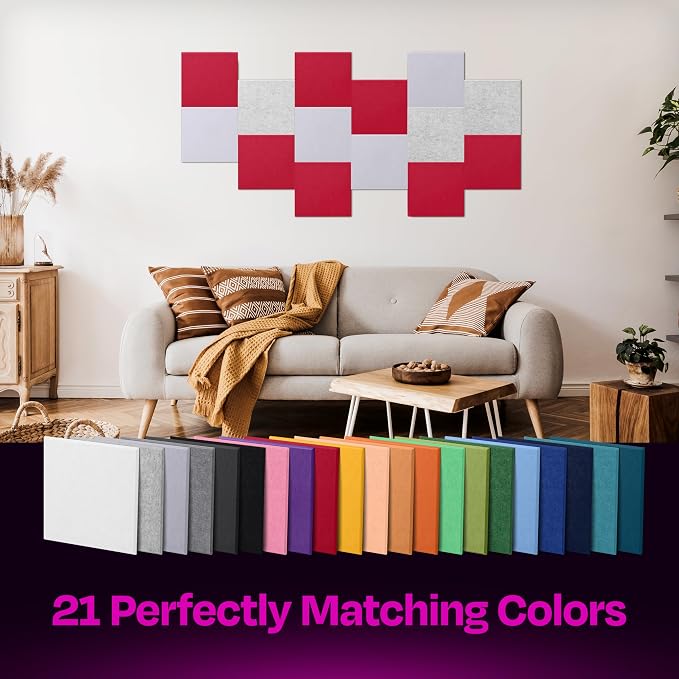 Acoustic Panels 12-Pack Soundproof Wall Panels 12"X12"X0.4" Sound Panels High Density Sound Dampening Panels - [Candy Red Square]