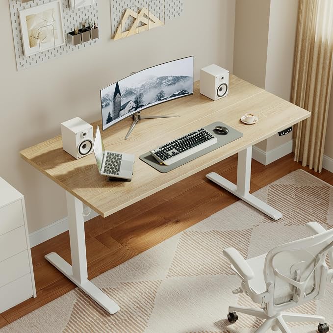 Agilestic Electric Standing Desk, 55 x 24 Inches Height Adjustable Desk, Sit Stand up for Work Office Home, Ergonomic Rising Computer Table with Memory Preset, Maple