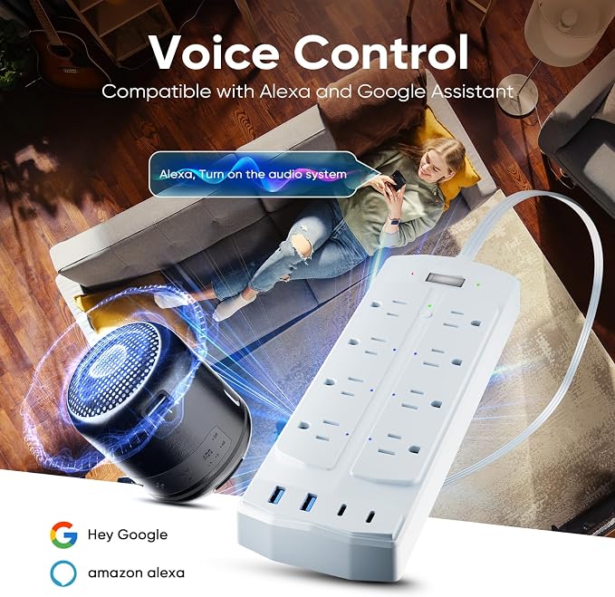 Smart Power Strip, Yozisital Charging Station with 6 Smart Outlets and 4 USB Ports, 5FT Flat Plug Extension Cord for Home Office, Compatible with Alexa & Google Home