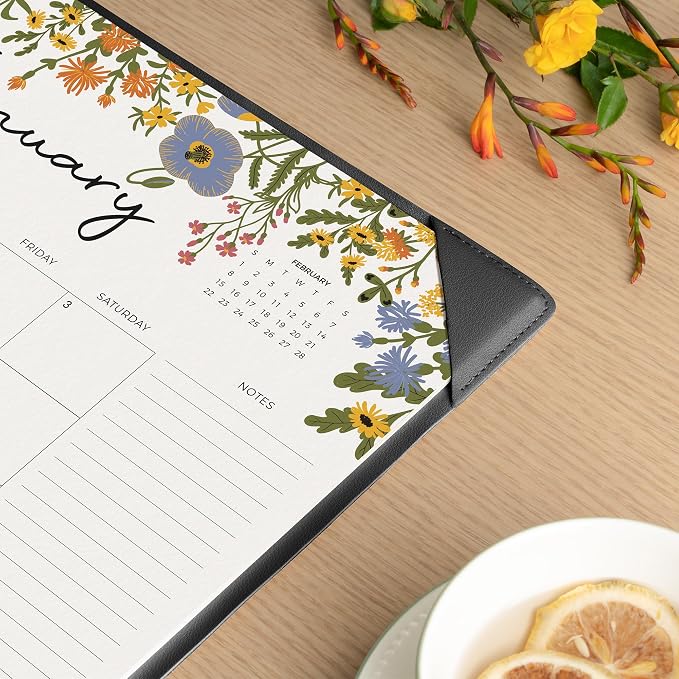 Desk Calendar 2026 with Desktop Mat, Cabbrix Desk Pad Calendar 15 x 12 Inch Runs From July 2026 to December 2027, Floral Design Calendar 2026 for Home School and Office (Black)