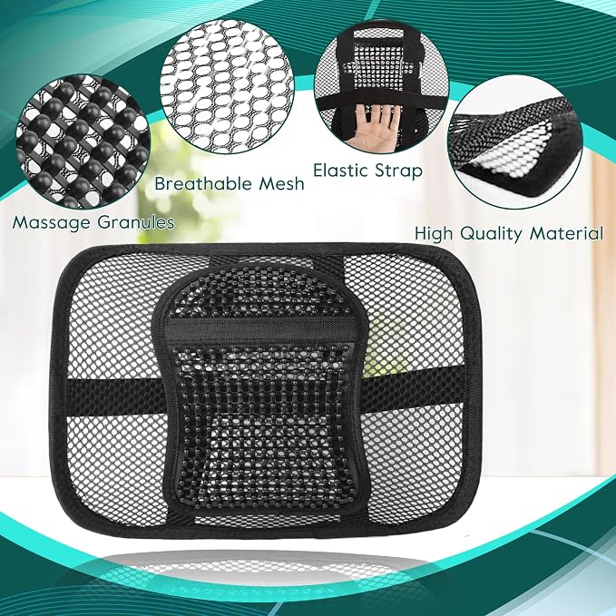 Samyoung 2 Pack Mesh Back Lumbar Support, Back Support Seat Cushion with Breathable Mesh for Office Chairs Car 12” x 16” | 12 x 16 Inch Breathable Double-Layer Mesh Back Support with Elastic Chair Strap & Support Beads for Firm, Comfortable Support