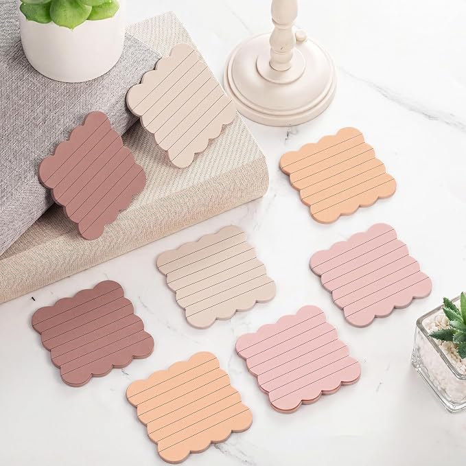 Eaasty 8 Pack Scalloped Aesthetic Sticky Notes Bulk Brown Colors Cute Wavy Self Sticky Note Pads 3" x 3" Lined Note Pads for Back to School Office Supplies 240 Sheets
